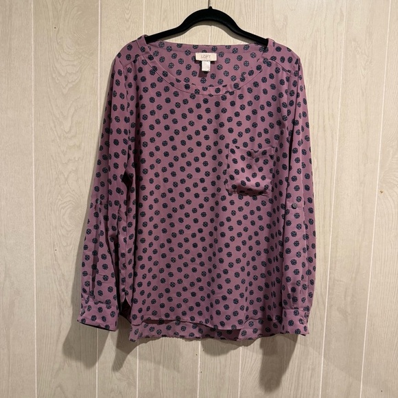 LOFT Purple Floral Print Blouse Size Large - Picture 1 of 5